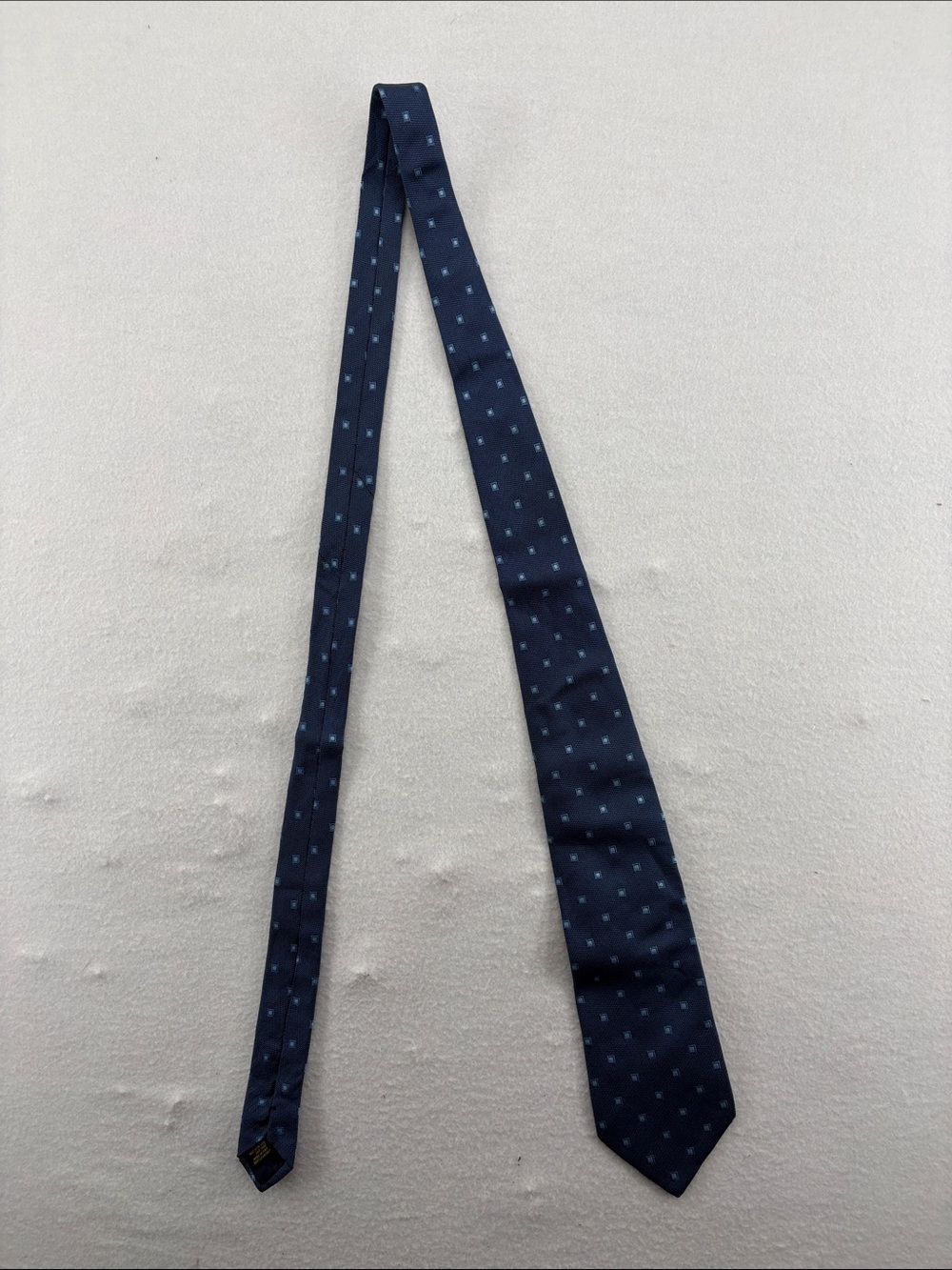 Corneliani Navy Blue Silk Tie with Light Blue Micro-Dot Pattern